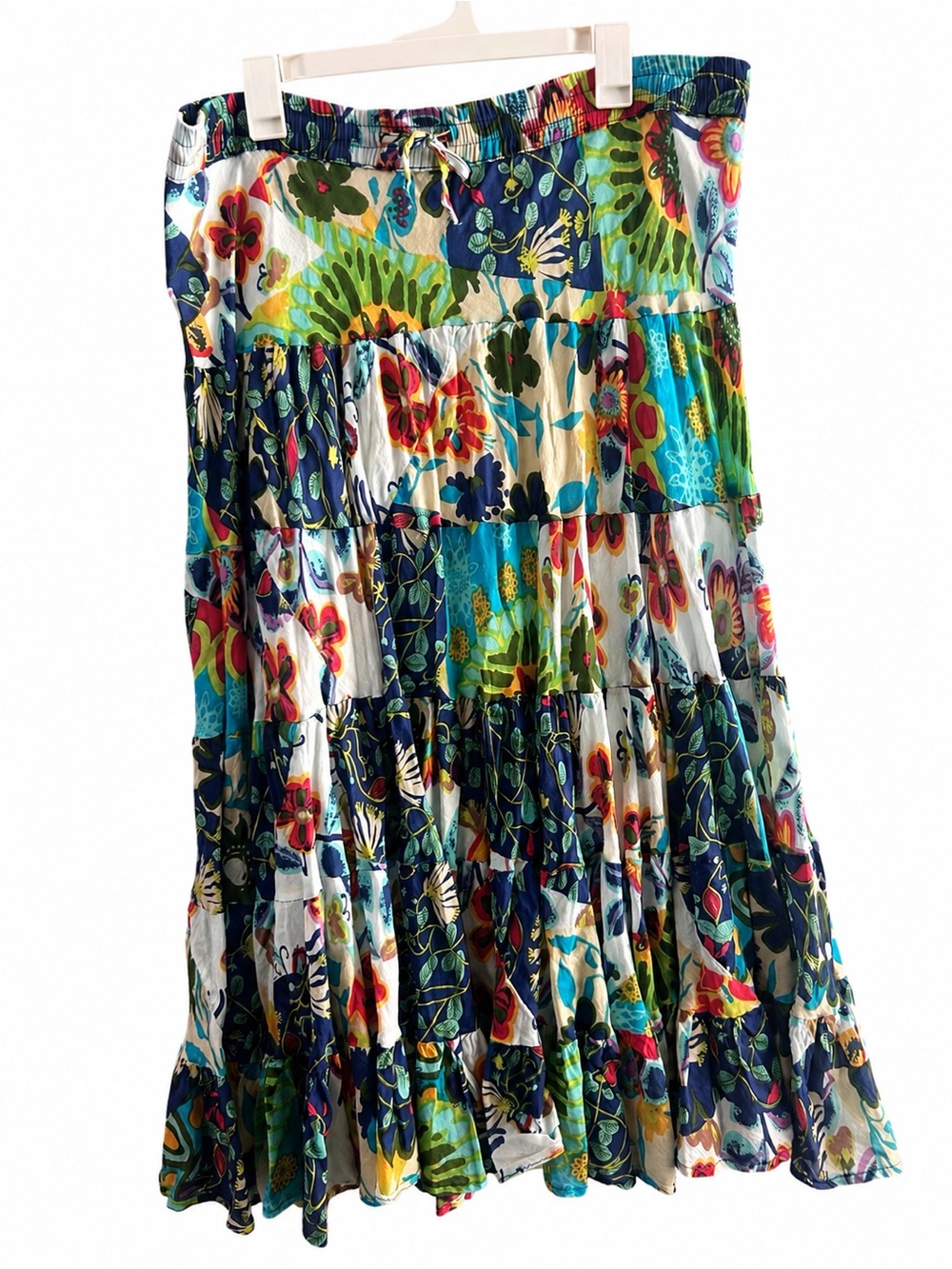 Silver Stream OS Patchwork Floral Maxi Skirt Boho Tiered Cottagecore Festival